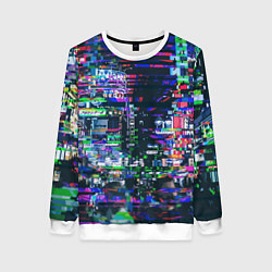 Свитшот женский Ночной город - glitch, цвет: 3D-белый
