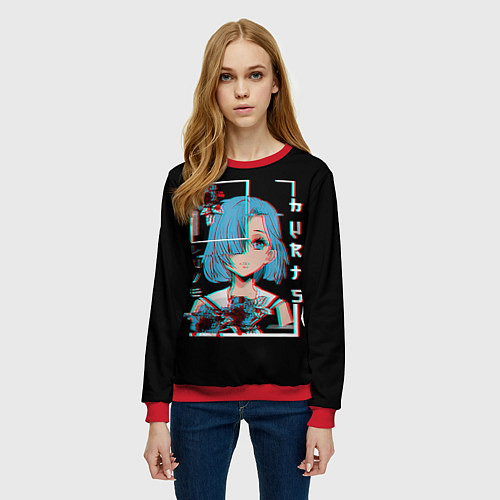 Женский свитшот Love Anime Girl Flowers / 3D-Красный – фото 3