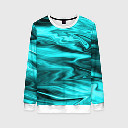 Свитшот женский Неоновый бирюзовый мраморный узор, цвет: 3D-белый