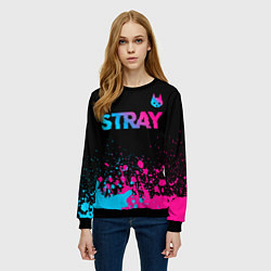 Свитшот женский Stray - neon gradient logo, цвет: 3D-черный — фото 2