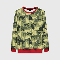 Свитшот женский Кошачий камуфляж в зеленой гамме, цвет: 3D-красный