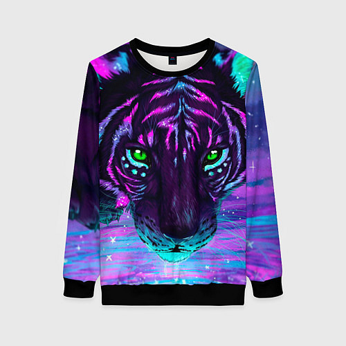 Женский свитшот Светящийся неоновый тигр / 3D-Черный – фото 1