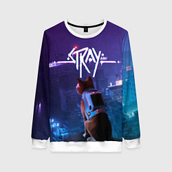 Свитшот женский Stray кот неон, цвет: 3D-белый