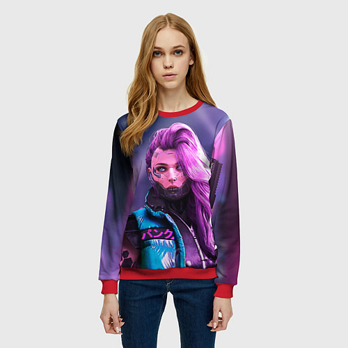 Женский свитшот Cyberpunk 2077 - Валери V / 3D-Красный – фото 3