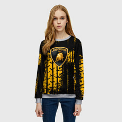 Свитшот женский Lamborghini - жёлтые следы шин, цвет: 3D-меланж — фото 2