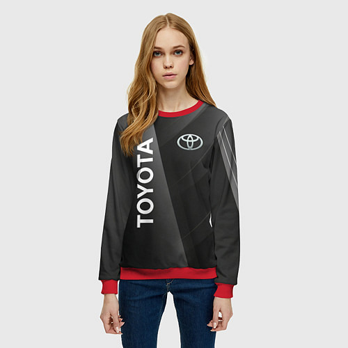 Женский свитшот Toyota - серая абстракция / 3D-Красный – фото 3