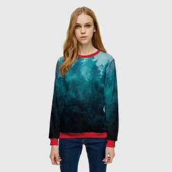 Свитшот женский Темный хвойный лес, цвет: 3D-красный — фото 2