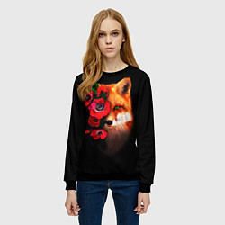 Свитшот женский Лиса и цветы, цвет: 3D-черный — фото 2