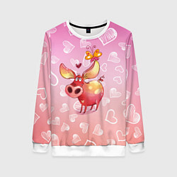 Женский свитшот Свинка с большими ушами и с бабочкой