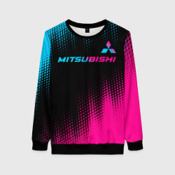 Свитшот женский Mitsubishi - neon gradient: символ сверху, цвет: 3D-черный