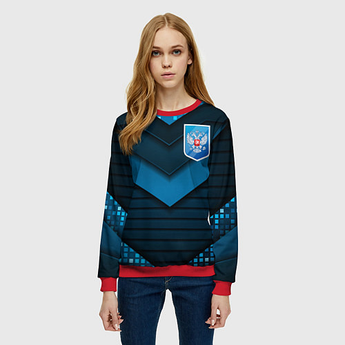 Женский свитшот Russia abstract blue / 3D-Красный – фото 3
