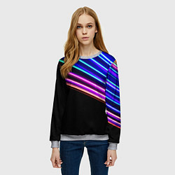 Свитшот женский Неоновые полосы на черном, цвет: 3D-меланж — фото 2