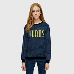 Свитшот женский Джинс ткань с надписью jeans, цвет: 3D-черный — фото 2