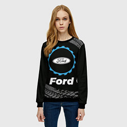 Свитшот женский Ford в стиле Top Gear со следами шин на фоне, цвет: 3D-черный — фото 2