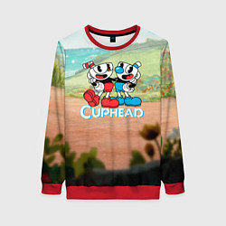 Свитшот женский Cuphead природа, цвет: 3D-красный