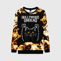 Свитшот женский Hollywood Undead рок кот и огонь, цвет: 3D-черный