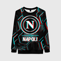 Свитшот женский Napoli FC в стиле glitch на темном фоне, цвет: 3D-черный