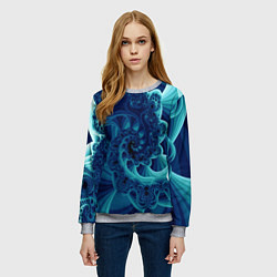 Свитшот женский Закрученный синий фрактал, цвет: 3D-меланж — фото 2
