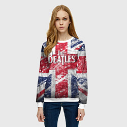 Свитшот женский The Beatles - лого на фоне флага Великобритании, цвет: 3D-белый — фото 2