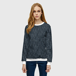 Свитшот женский Черно-синий текстурированный в елочку, под джинсу, цвет: 3D-белый — фото 2