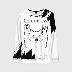 Свитшот женский Coldplay рок кот на светлом фоне, цвет: 3D-белый