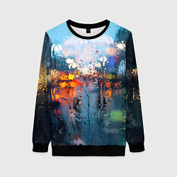 Свитшот женский Город через дождевое стекло, цвет: 3D-черный