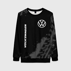 Свитшот женский Volkswagen speed на темном фоне со следами шин: на, цвет: 3D-черный