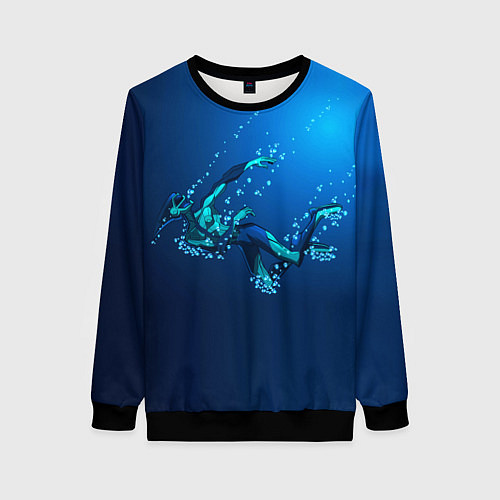 Женский свитшот Ихтиандр : человек - амфибия рисунок / 3D-Черный – фото 1