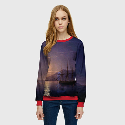 Женский свитшот Парусник у берегов Крыма в лунную ночь Айвазовский / 3D-Красный – фото 3