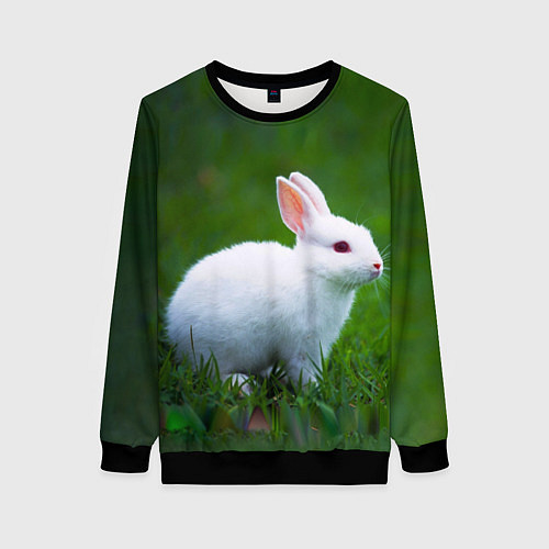 Женский свитшот Кролик на фоне травы / 3D-Черный – фото 1