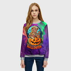Свитшот женский Хэллоуин - мишка на тыкве, цвет: 3D-меланж — фото 2