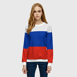 Свитшот женский Триколор - флаг России плетёный, цвет: 3D-белый — фото 2