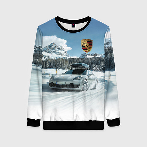 Женский свитшот Porsche on a mountain winter road / 3D-Черный – фото 1