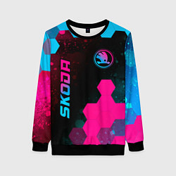 Свитшот женский Skoda - neon gradient: надпись, символ, цвет: 3D-черный