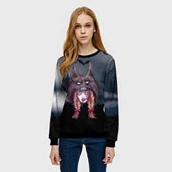 Свитшот женский Девушка в скальпеле волка, цвет: 3D-черный — фото 2