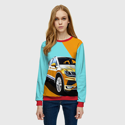 Женский свитшот Фольксваген тигуан оранжевый / 3D-Красный – фото 3