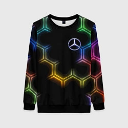 Свитшот женский Mercedes - neon pattern, цвет: 3D-черный