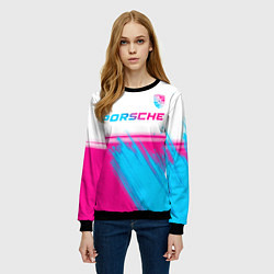 Свитшот женский Porsche neon gradient style: символ сверху, цвет: 3D-черный — фото 2