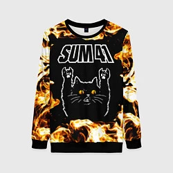 Свитшот женский Sum41 рок кот и огонь, цвет: 3D-черный