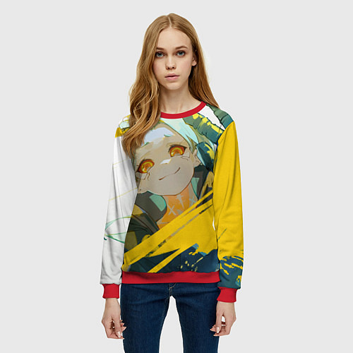 Женский свитшот Киберпанк: Бегущие по краю Ребекка / 3D-Красный – фото 3