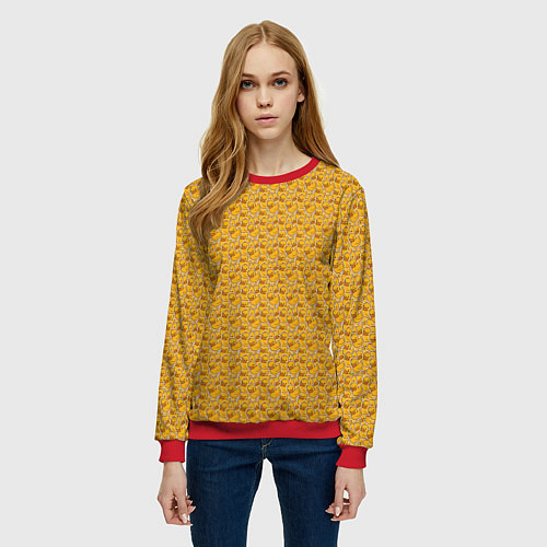 Женский свитшот Паттерн с утятами / 3D-Красный – фото 3