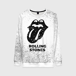 Свитшот женский Rolling Stones с потертостями на светлом фоне, цвет: 3D-белый