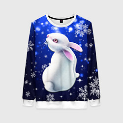 Свитшот женский Белый кролик в снежинках, цвет: 3D-белый