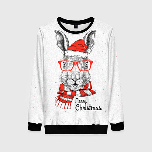 Женский свитшот Santa Rabbit Merry Christmas! / 3D-Черный – фото 1