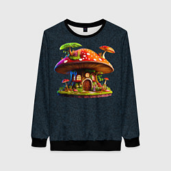 Свитшот женский Сказочный домик из гриба, цвет: 3D-черный