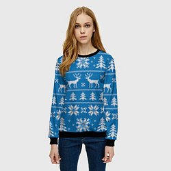 Свитшот женский Рождественский синий свитер с оленями, цвет: 3D-черный — фото 2