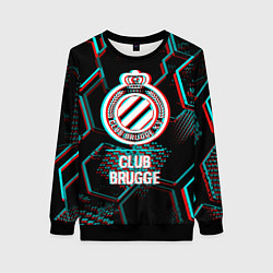 Свитшот женский Club Brugge FC в стиле glitch на темном фоне, цвет: 3D-черный