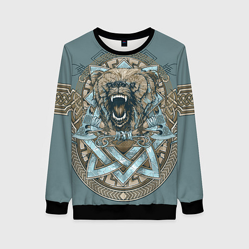 Женский свитшот Голова медведя-викинга / 3D-Черный – фото 1