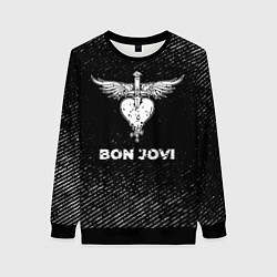 Свитшот женский Bon Jovi с потертостями на темном фоне, цвет: 3D-черный