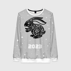 Свитшот женский Символ 2023 года черный водяной кролик, цвет: 3D-белый